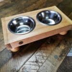 dog feeding station, with two bowls